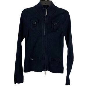 OLO Navy Blue Full Zip Knit Long Sleeve Cardigan Sweater Jacket Cotton Blend L